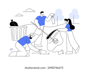 Urban cleanup isolated cartoon vector illustrations. Group of young people remove garbage, responsible attitude, social activity, urban volunteering, no plastic waste vector cartoon.