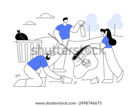 Urban cleanup isolated cartoon vector illustrations. Group of young people remove garbage, responsible attitude, social activity, urban volunteering, no plastic waste vector cartoon.