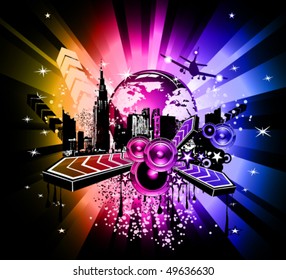 Urban Colorful Discoteque Event Background with abstract music elements