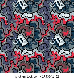 Urban colorful seamless backdrop with hand draw abstract pattern. 