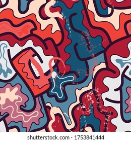 Urban colorful seamless backdrop with hand draw abstract pattern. 