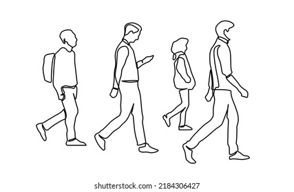 Urban commuters one continuous line drawing minimalism design sketch hand drawn vector illustration. People walking before or after work time on city street.