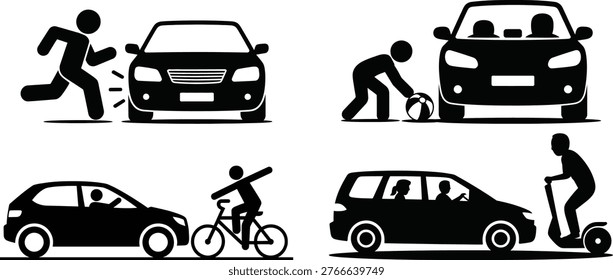 urban commuting lifestyle flat design with pedestrians cars bicycles and scooter