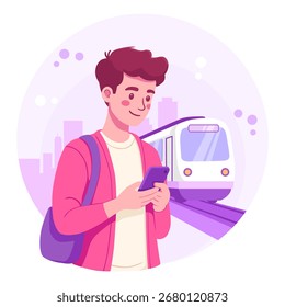 Viajes Urbanas. Hombre esperando una Ilustración vectorial de tren