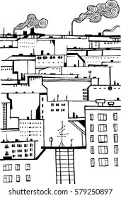 Urban construction. Styling city. Vector illustration hand drawn