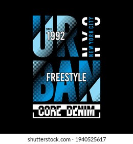 Urban Core Denim, New York city typography graphics for tee shirt print, Vector Illustration