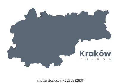 Urban Cracow map. Kraków City (Cracovia), Poland borders poster.