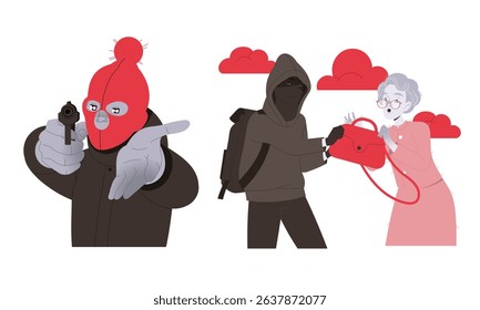 An Urban Crime Scene is depicted, showcasing a Thief relentlessly Targeting a Victim in the City