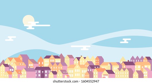 Urban Day Flat background landscape vector illustration