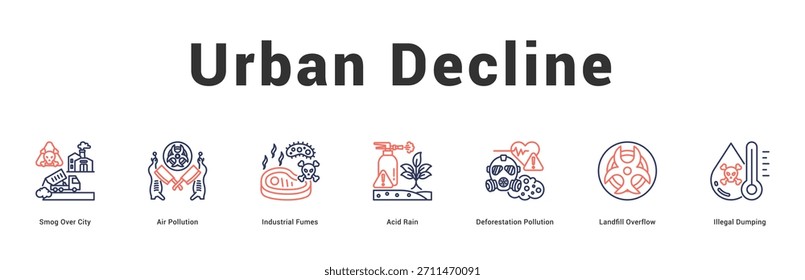 Declive Urbana Ilustración de Anuncio de Web moderno y limpio con íconos temáticos para la comunicación visual