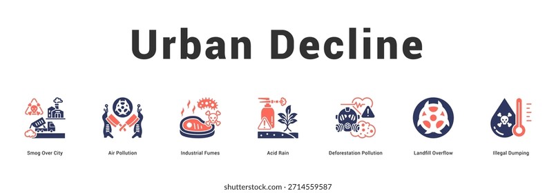 Declive Urbana Ilustración de Anuncio de Web moderno y limpio con íconos temáticos para la comunicación visual