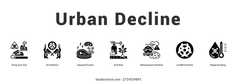Declive Urbana Ilustración de Anuncio de Web moderno y limpio con íconos temáticos para la comunicación visual