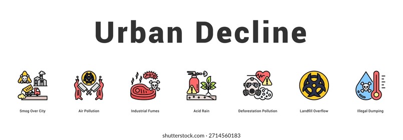 Declive Urbana Ilustración de Anuncio de Web moderno y limpio con íconos temáticos para la comunicación visual