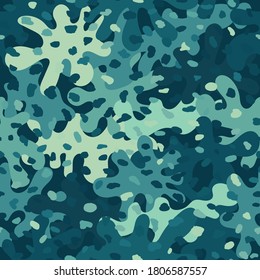 Urban decorative camouflage pattern background seamless. Cool fancy styled clothing masking camo repeat print. Coast sand and sea water colors camo texture vector illustration