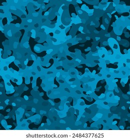 Urban denim blue decorative camouflage pattern background seamless. Cool fancy styled clothing masking camo repeat print. Coast sand and sea water colors camo texture vector illustration