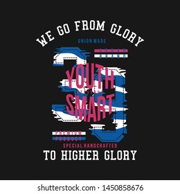 urban denim typography graphic design t shirt. We Go From Glory.