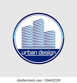 urban design logo logotype building construction. Blue house company