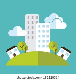 Urban design over blue cloudscape background,vector illustration