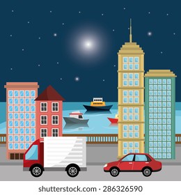 Urban design over cityscape background, vector illustration.