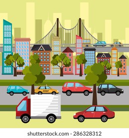 Urban design over cityscape background, vector illustration. Urban design over cityscape background, vector illustration.