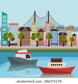 Urban design over cityscape background, vector illustration.