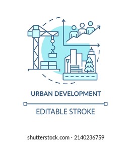 Urban development turquoise concept icon. Population growth. Social planning example abstract idea thin line illustration. Isolated outline drawing. Editable stroke. Arial, Myriad Pro-Bold fonts used