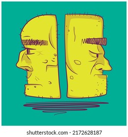 Urban digital art of two faces.