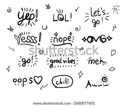 Urban Doodle elements. hand drawing, pen doodle texture art. Isolated black fashion paint lettering, funky painted writing vector set