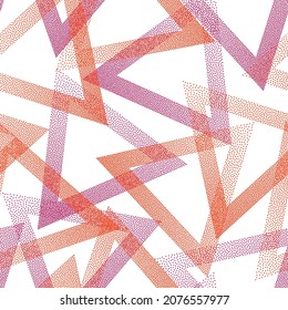 Urban dotwork triangles vector seamless pattern. Geometric recurring background with dots texture. Gradient triangles of halftone dots seamless ornament. Wrapping paper.