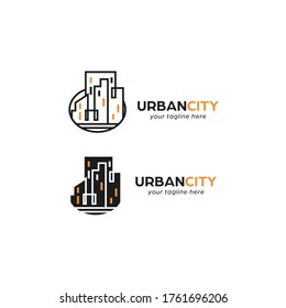 Urban Downtown City Monoline Glyph Logo Icon Symbol Real Estate