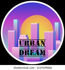 Urban Dream City Landscape T-shirt Design and Sticker Illustration 