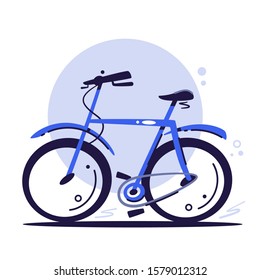 Urban eco friendly transportation concept. Blue bike. Riding bike. Cartoon flat vector illustration. City ecological transport