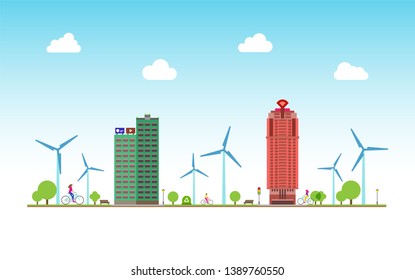 Wind Turbine Concept Eco City Using Stock Vector (Royalty Free ...