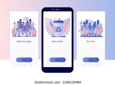 Urban ecology set. Zero Waste. Screen template for mobile smart phone. Flat style. Vector illustration