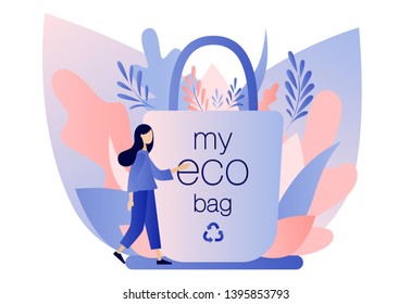 Urban ecology set. Zero Waste. Eco bag. Flat cartoon style. Vector illustration