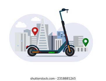 Motocicleta eléctrica urbana. Transporte para moverse por las calles. Alquiler de motocicletas electrónicas. Ilustración vectorial plana