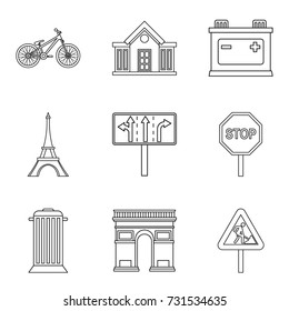 Urban element icons set. Outline set of 9 urban element vector icons for web isolated on white background