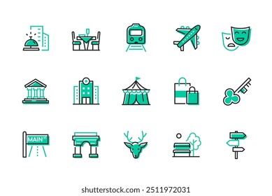 Urban environment and entertainment - set of line design style icons