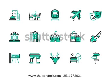 Urban environment and entertainment - set of line design style icons