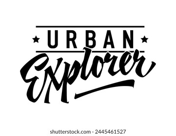 Urban Explorer, dynamic lettering design. Isolated typography template with captivating script. Captures the essence of urban exploration and discovery. Perfect for city themed projects any purposes