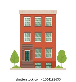 Urban Family Home Classic Brownstone Building Vector Illustration