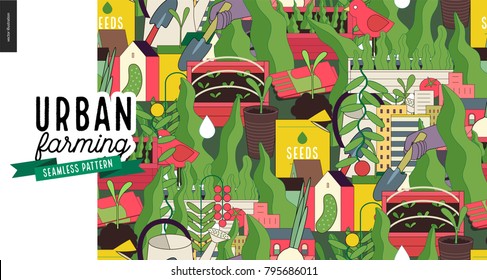 Urban Farming, Gardening Or Agriculture Seamless Pattern.