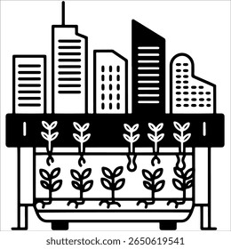 Ícone da agricultura urbana. Vista da paisagem urbana com o cultivo de plantas. Conceito de agricultura sustentável para empresas de ecologia.