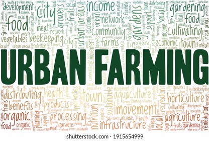 Urban farming vector illustration word cloud isolated on a white background.