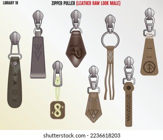 URBAN FASHION TREND ZIPPER PULLERS WITH LEATHER DESIGNS FOR YOUNG MEN AND BOYS IN VECTOR SKETCH svg
