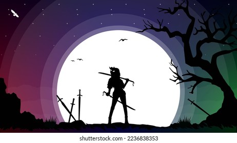 Urban female samurai. Japanese samurai warrior with a sword. Japan theme background. oni mask.