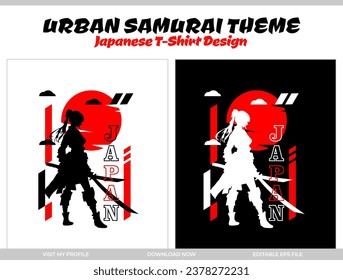 urban female samurai. silhouette japan samurai vector for design t shirt concept. silhouette samurai. Japanese t-shirt design. silhouette for a Japanese theme. Samurai Vector Illustration.