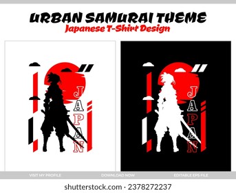 urban female samurai. silhouette japan samurai vector for design t shirt concept. silhouette samurai. Japanese t-shirt design. silhouette for a Japanese theme. Samurai Vector Illustration.