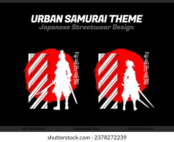 urban female samurai. silhouette japan samurai vector for design t shirt concept. silhouette samurai. Japanese t-shirt design. silhouette for a Japanese theme. Samurai Vector Illustration.