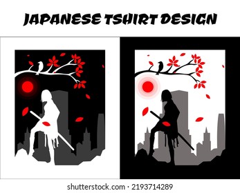 urban female samurai, Samurai Vector Illustration, silhouette for a Japanese theme, silhouette japan samurai vector for design t shirt concept, silhouette samurai, Japanese t-shirt design